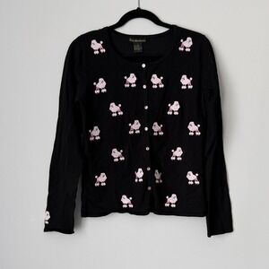 Dog Poodle Sweater Y2K COQUETTE Cardigan Embroidered Erin Matthews Black S